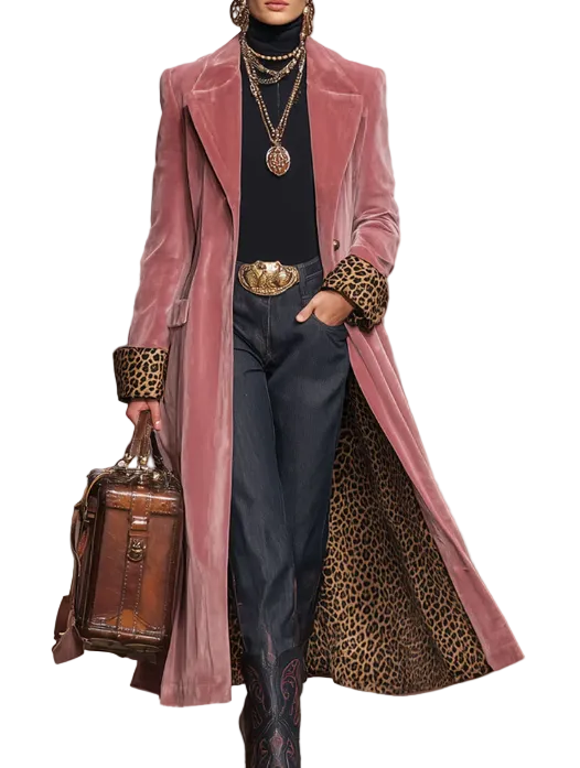 Damen Langer Mantel mit gemustertem Innenfutter-Women Coats-Alpenkind