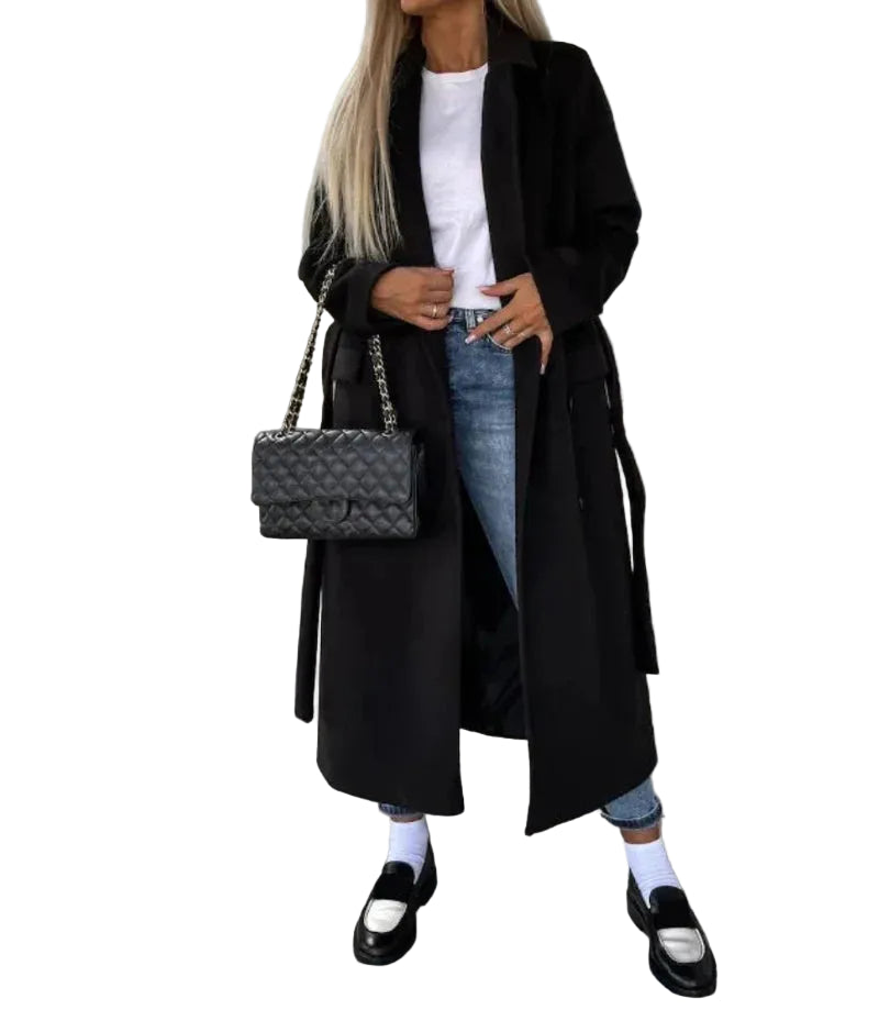 Damen Langer Mantel mit Reverskragen-Women Coats-Alpenkind