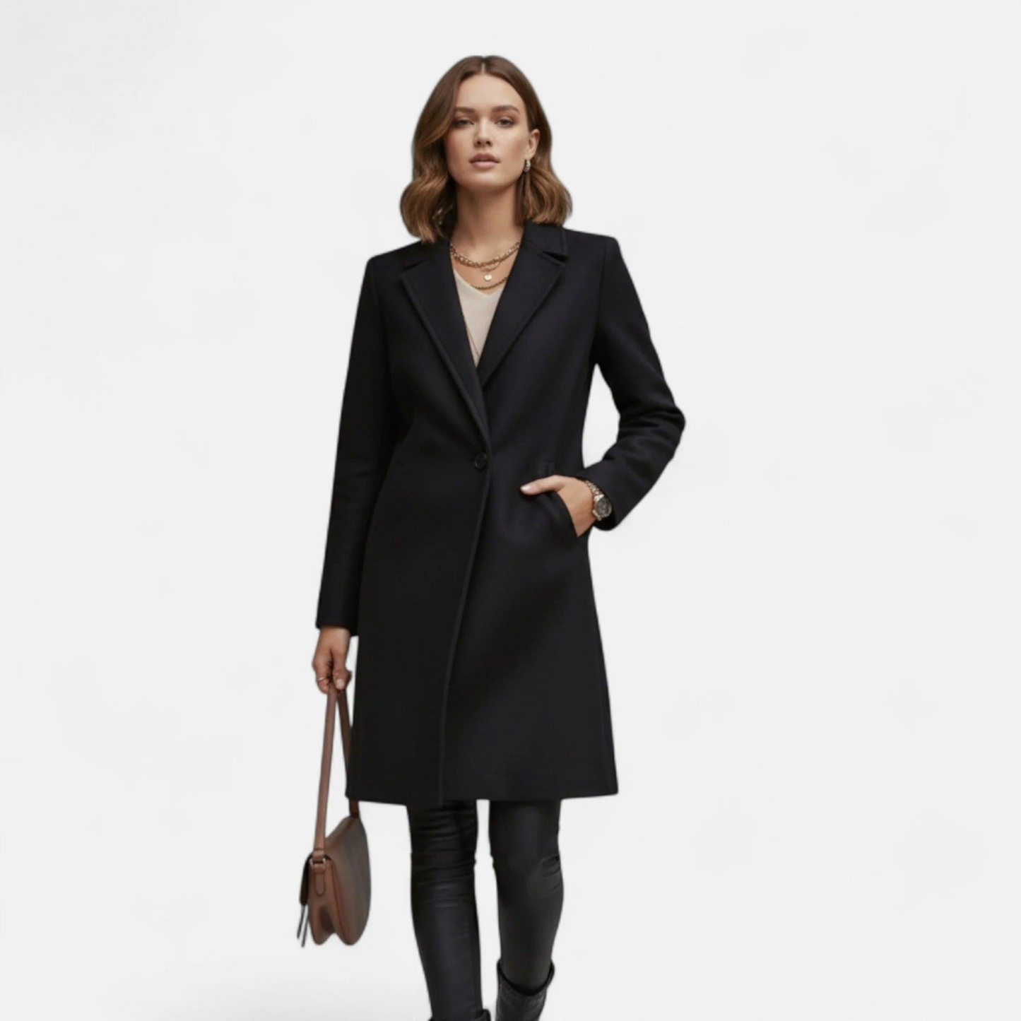 Damen Langer Mantel mit Reverskragen – Elegante Silhouette für kalte Tage-Women Outerwear-Alpenkind