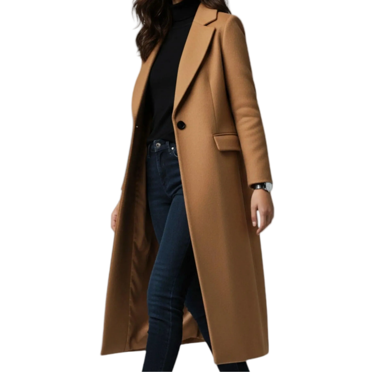 Damen Langer Mantel mit Reverskragen – Elegante Silhouette für kalte Tage-Women Outerwear-Alpenkind