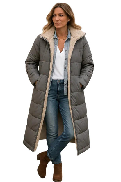 Damen Langer Steppmantel mit Kapuze und Innenfutter-Women Outerwear-Alpenkind