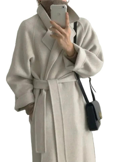Damen Langer Wickelmantel mit Gürtel und Weiten Ärmeln-Women Outerwear-Alpenkind