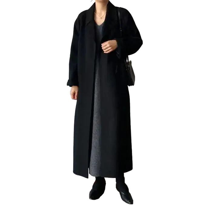 Damen Langer Wickelmantel mit Gürtel und Weiten Ärmeln-Women Outerwear-Alpenkind