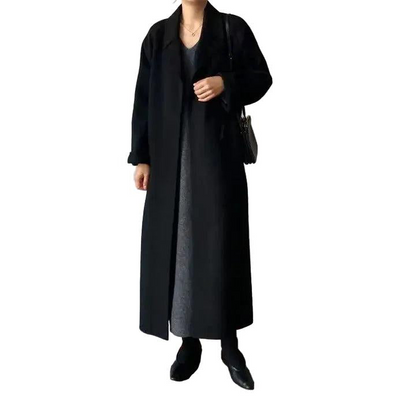 Damen Langer Wickelmantel mit Gürtel und Weiten Ärmeln-Women Outerwear-Alpenkind