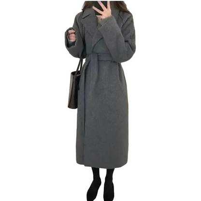 Damen Langer Wickelmantel mit Gürtel und Weiten Ärmeln-Women Outerwear-Alpenkind