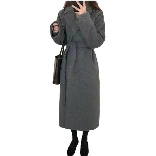 Damen Langer Wickelmantel mit Gürtel und Weiten Ärmeln-Women Outerwear-Alpenkind