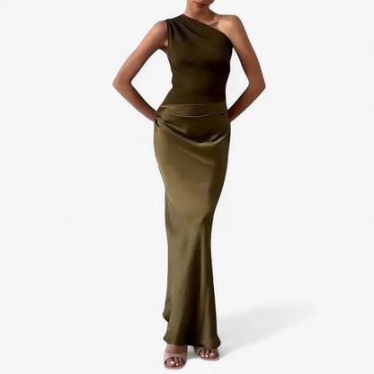 Damen Langes Kleid mit Einseitigem Träger-Maxi Dress-Alpenkind