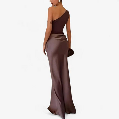 Damen Langes Kleid mit Einseitigem Träger-Maxi Dress-Alpenkind