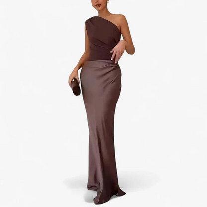 Damen Langes Kleid mit Einseitigem Träger-Maxi Dress-Alpenkind