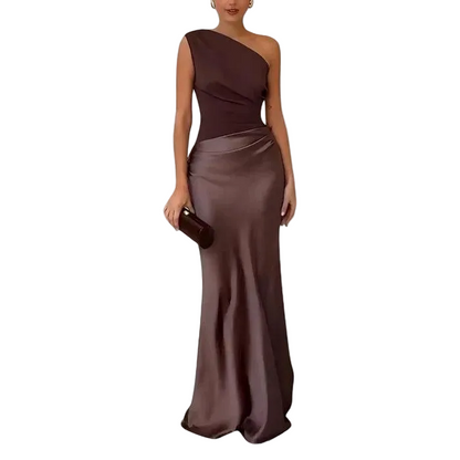Damen Langes Kleid mit Einseitigem Träger-Maxi Dress-Alpenkind