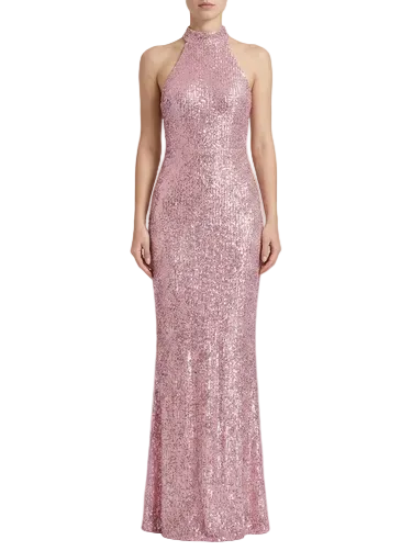 Damen langes Neckholderkleid mit Paillettenoberfläche-Maxi Dress-Alpenkind