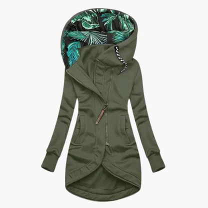 Damen Langjacke mit Kapuze und asymmetrischem Reißverschluss-Women Outerwear-Alpenkind
