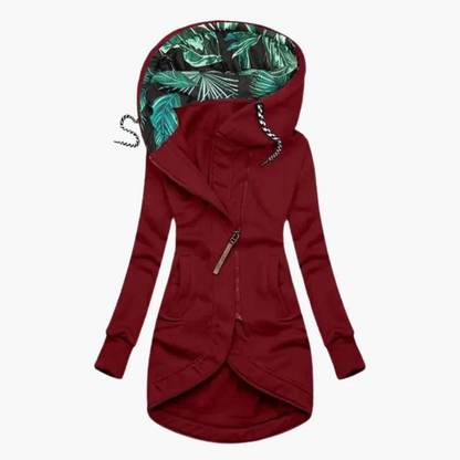 Damen Langjacke mit Kapuze und asymmetrischem Reißverschluss-Women Outerwear-Alpenkind