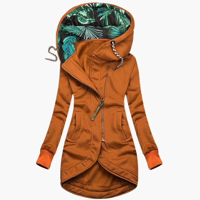 Damen Langjacke mit Kapuze und asymmetrischem Reißverschluss-Women Outerwear-Alpenkind