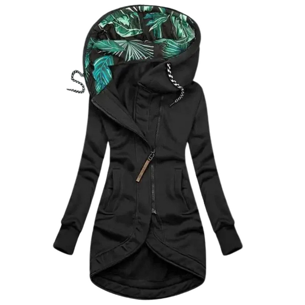 Damen Langjacke mit Kapuze und asymmetrischem Reißverschluss-Women Outerwear-Alpenkind
