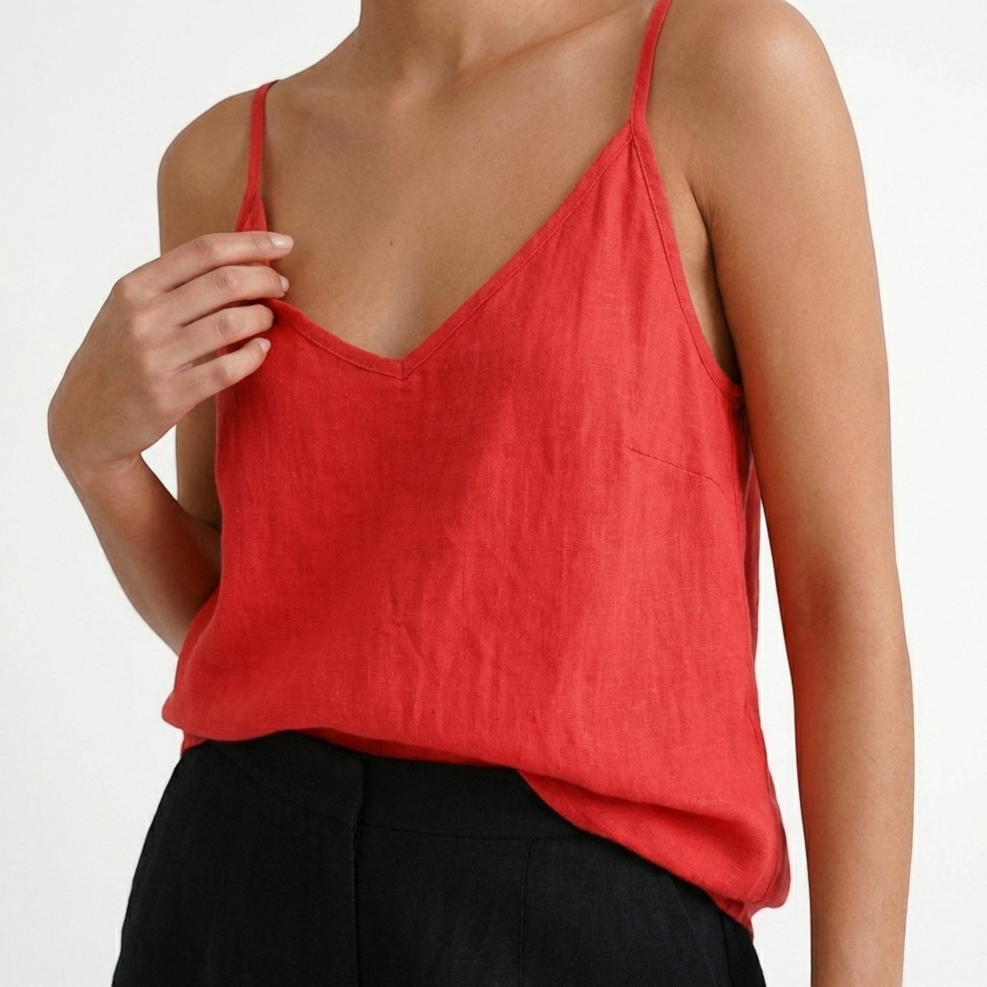 Damen Leinen-Top mit V-Ausschnitt-Tops for women-Alpenkind