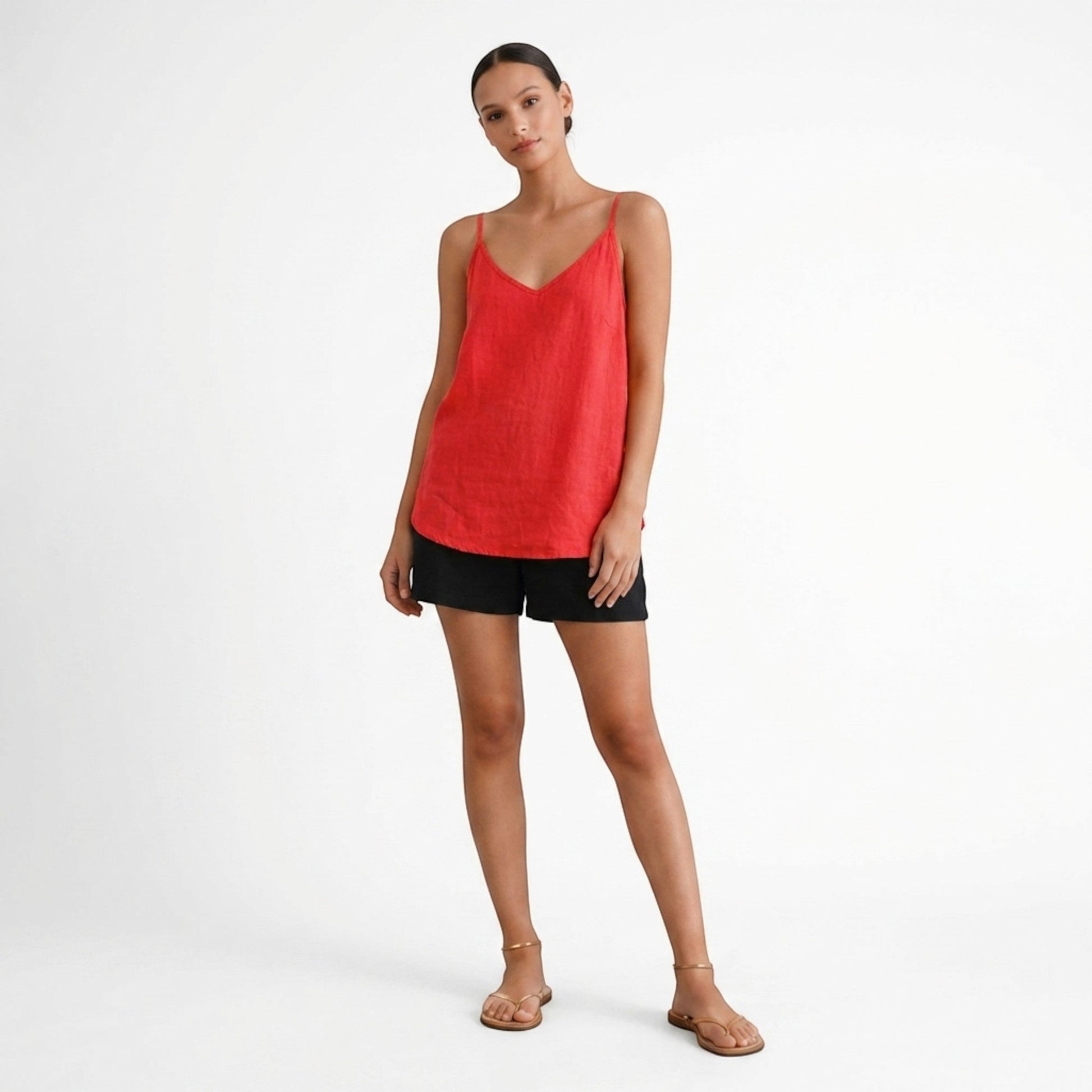 Damen Leinen-Top mit V-Ausschnitt-Tops for women-Alpenkind