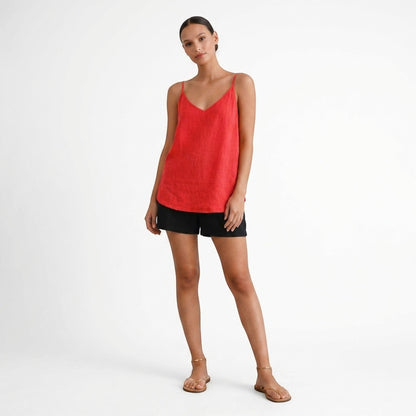 Damen Leinen-Top mit V-Ausschnitt-Tops for women-Alpenkind