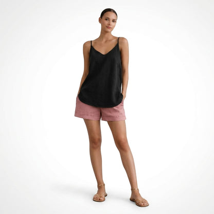Damen Leinen-Top mit V-Ausschnitt-Tops for women-Alpenkind