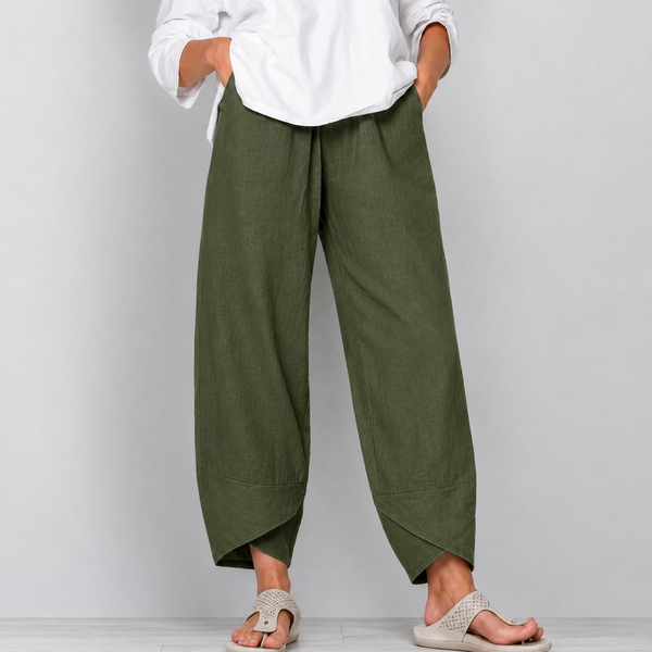 Damen leinen Weite Cropped-Hose mit Geschwungenem Saum-Pants for Women-Alpenkind
