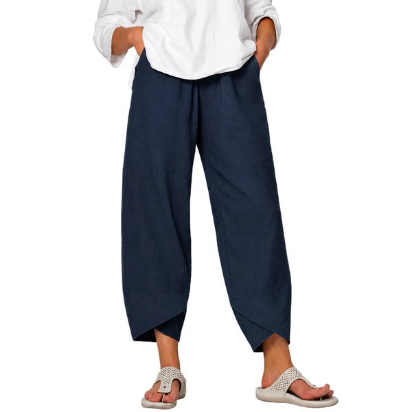 Damen leinen Weite Cropped-Hose mit Geschwungenem Saum-Pants for Women-Alpenkind