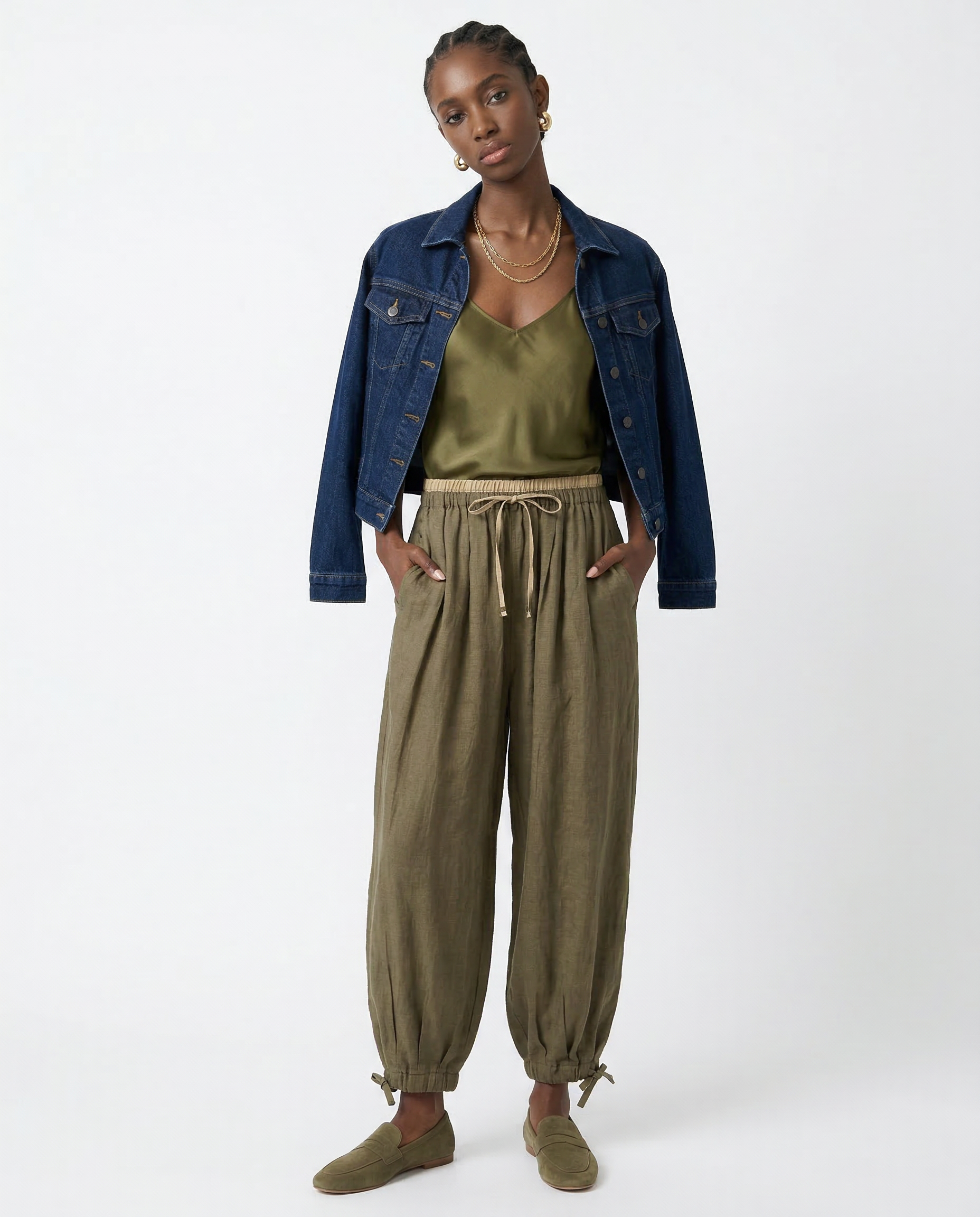 Damen Leinenhose mit weitem Bein und Kordelzug-Pants for Women-Alpenkind