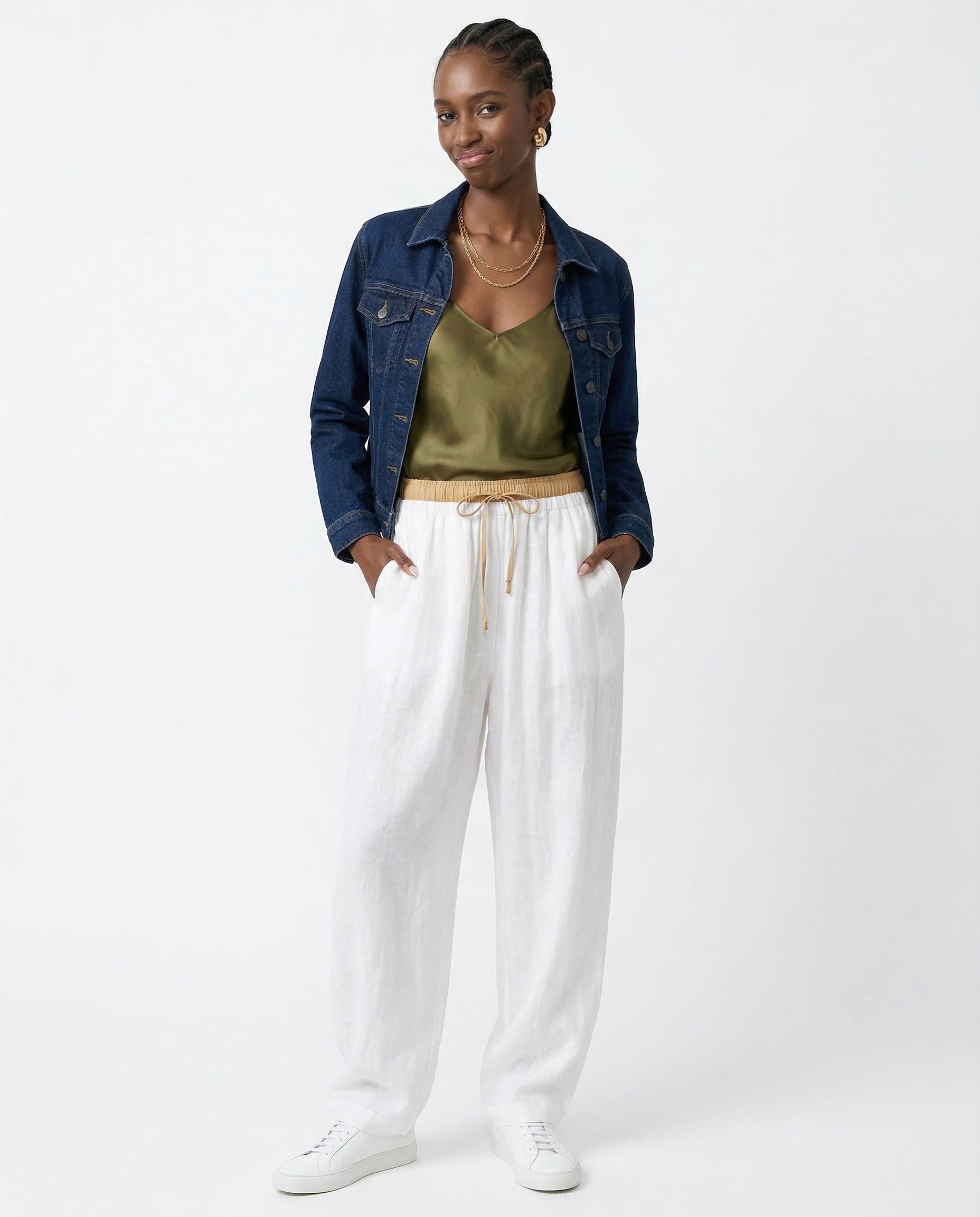 Damen Leinenhose mit weitem Bein und Kordelzug-Pants for Women-Alpenkind