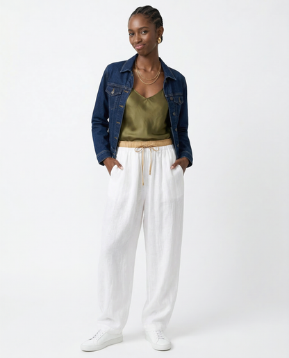 Damen Leinenhose mit weitem Bein und Kordelzug-Pants for Women-Alpenkind