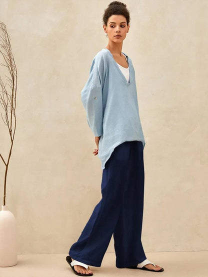 Damen Leinenhose mit weitem Bein und Kordelzug-Pants for Women-Alpenkind