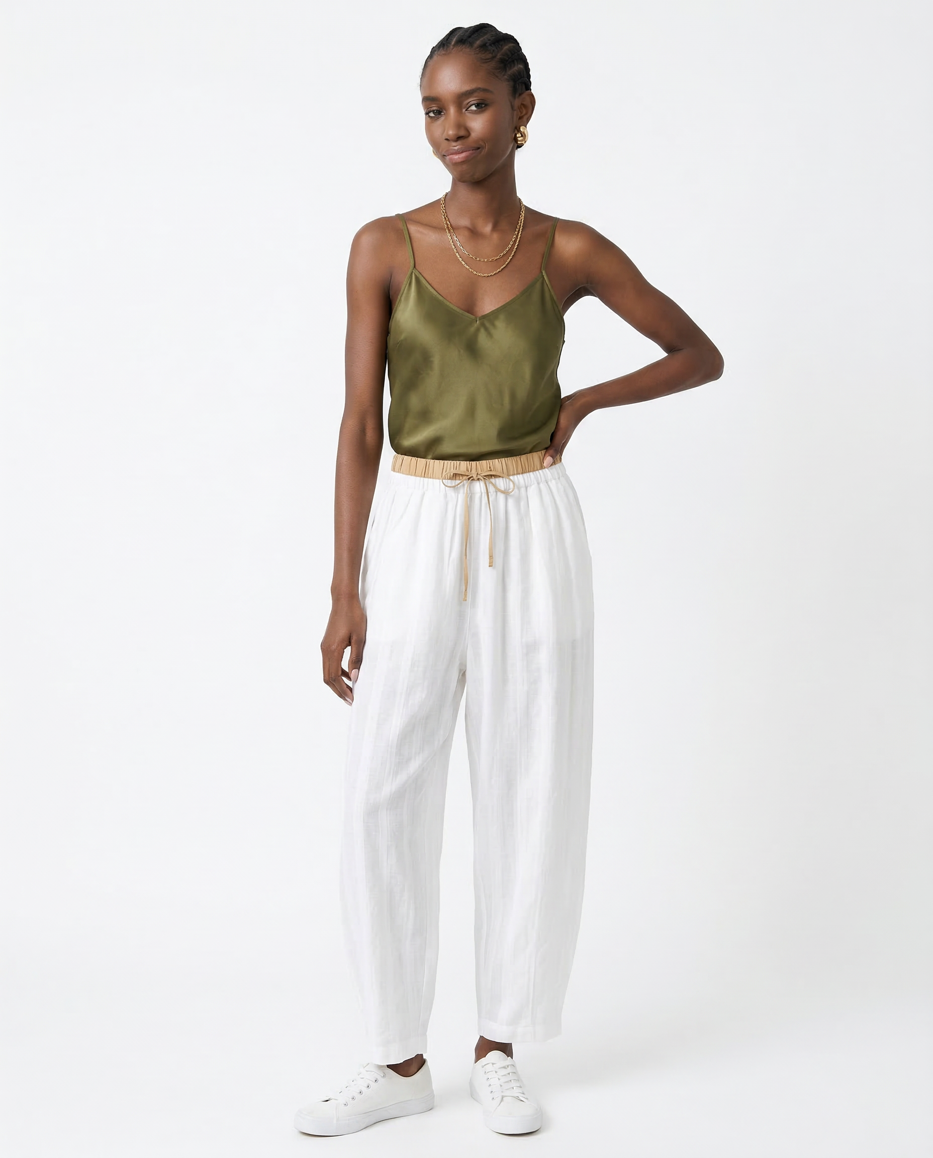 Damen Leinenhose mit weitem Bein und Kordelzug-Pants for Women-Alpenkind