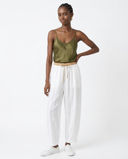 Damen Leinenhose mit weitem Bein und Kordelzug-Pants for Women-Alpenkind