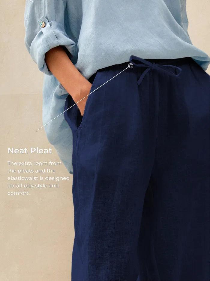 Damen Leinenhose mit weitem Bein und Kordelzug-Pants for Women-Alpenkind