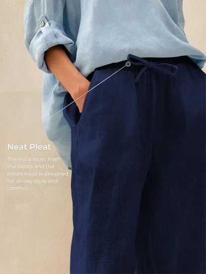 Damen Leinenhose mit weitem Bein und Kordelzug-Pants for Women-Alpenkind