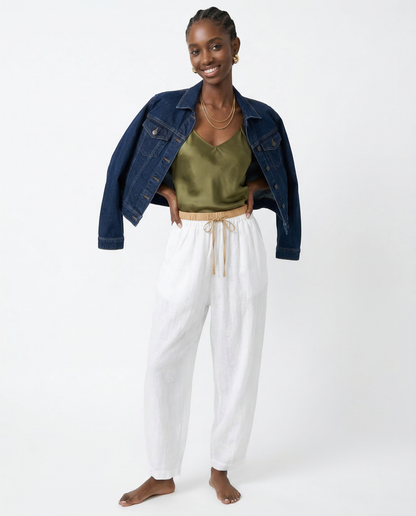 Damen Leinenhose mit weitem Bein und Kordelzug-Pants for Women-Alpenkind