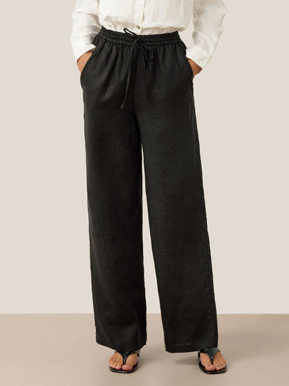 Damen Leinenhose mit weitem Bein und Kordelzug-Pants for Women-Alpenkind