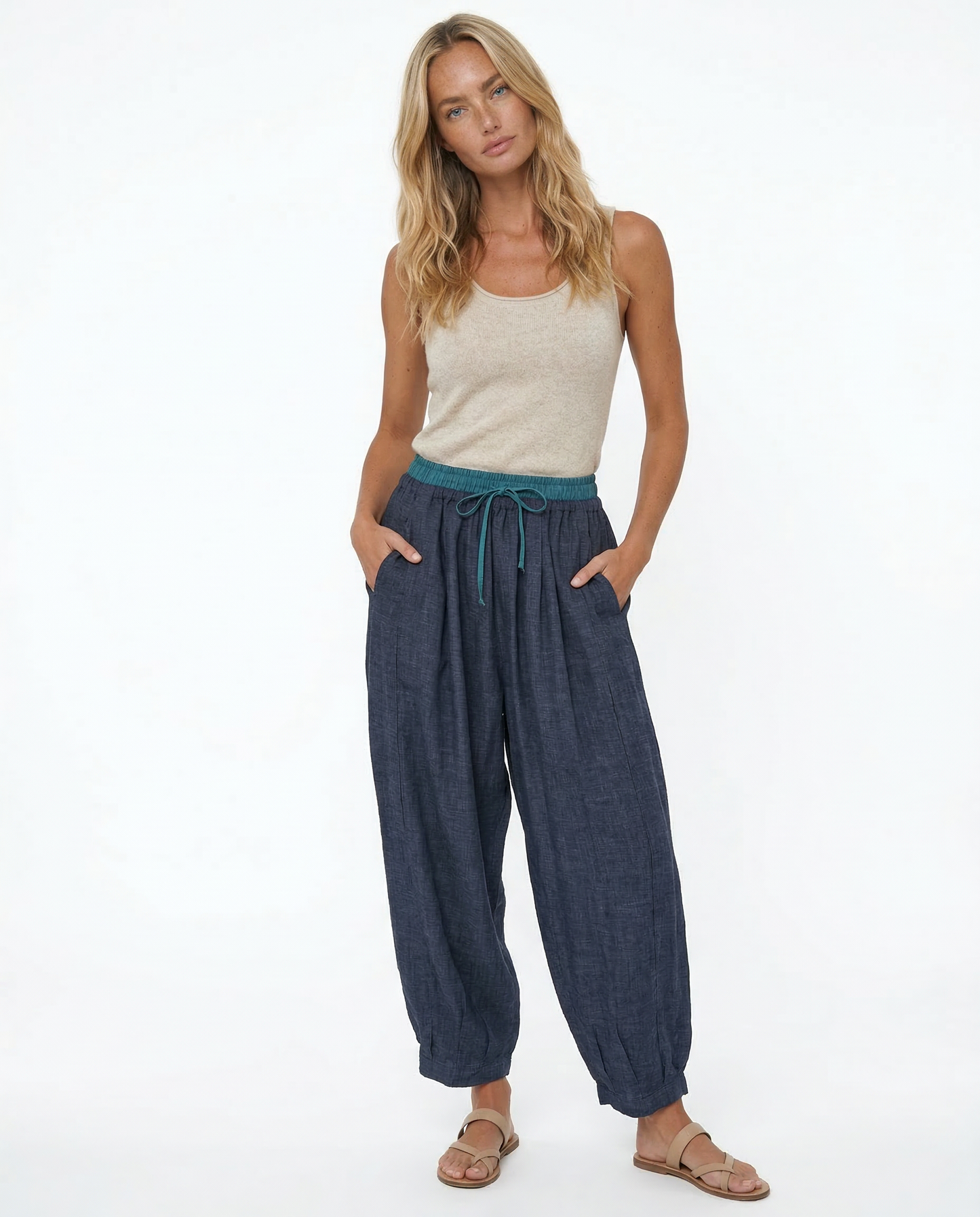 Damen Leinenhose mit weitem Bein und Kordelzug-Pants for Women-Alpenkind