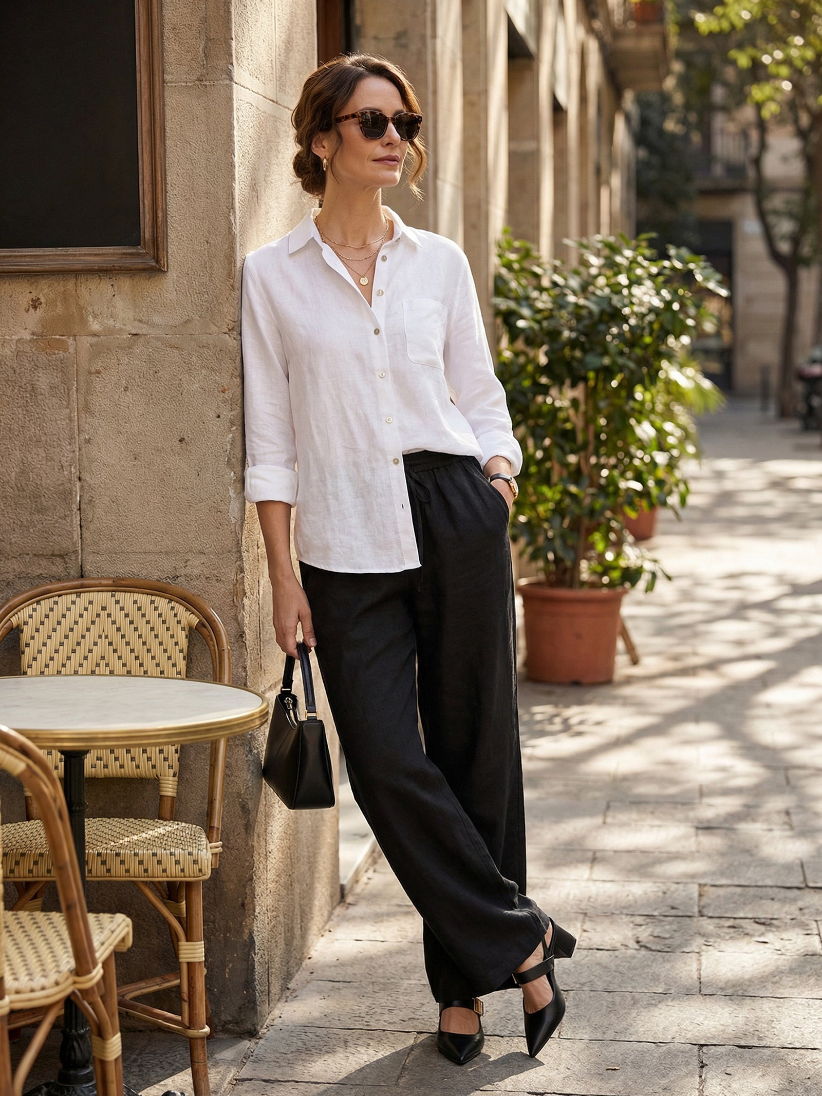 Damen Leinenhose mit weitem Bein und Kordelzug-Pants for Women-Alpenkind