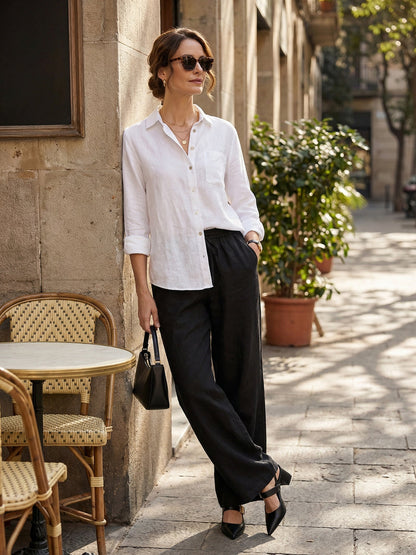 Damen Leinenhose mit weitem Bein und Kordelzug-Pants for Women-Alpenkind