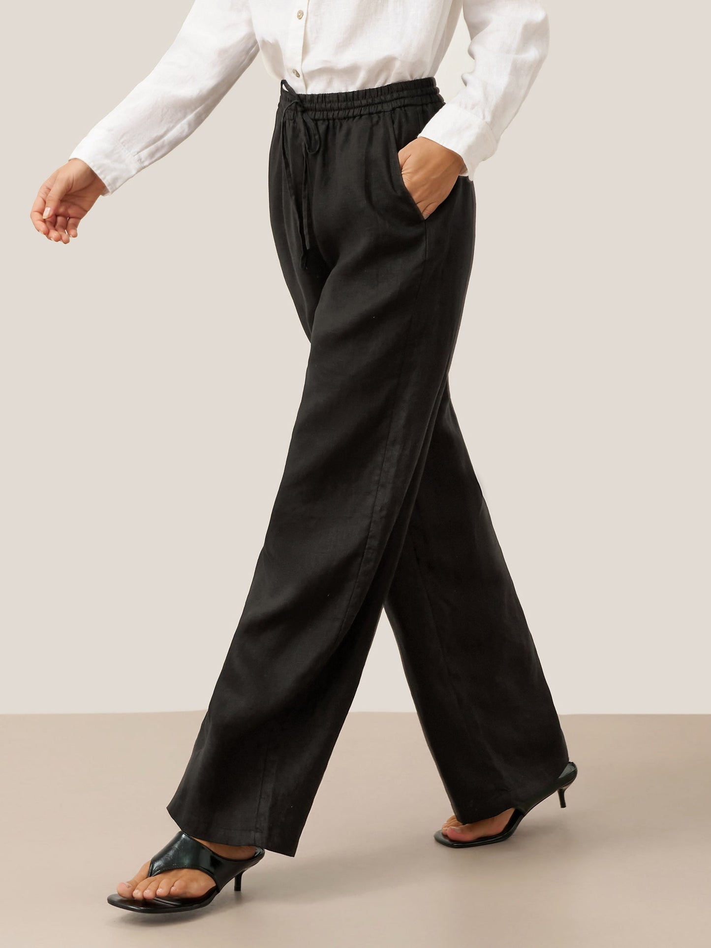 Damen Leinenhose mit weitem Bein und Kordelzug-Pants for Women-Alpenkind