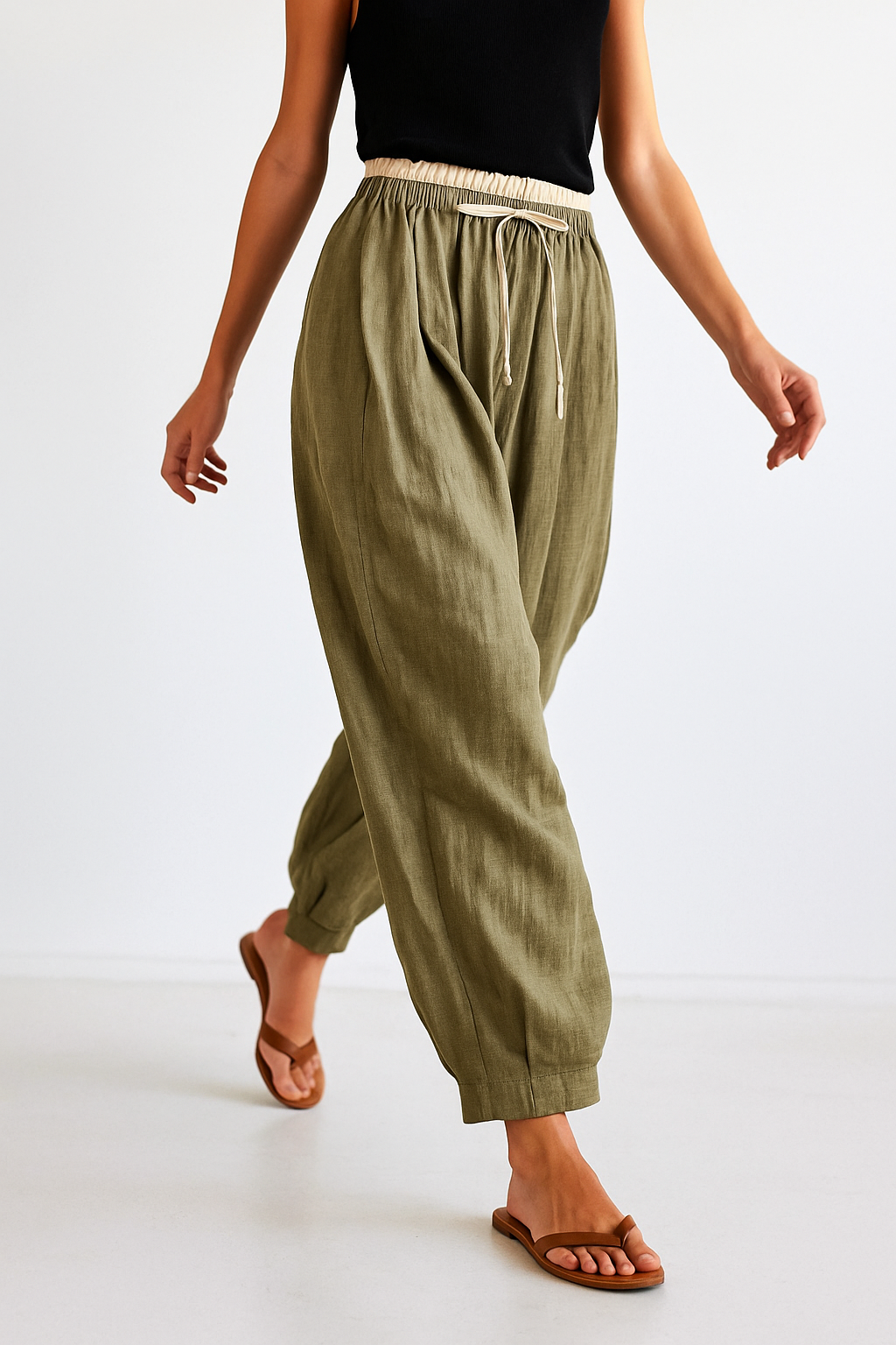Damen Leinenhose mit weitem Bein und Kordelzug-Pants for Women-Alpenkind