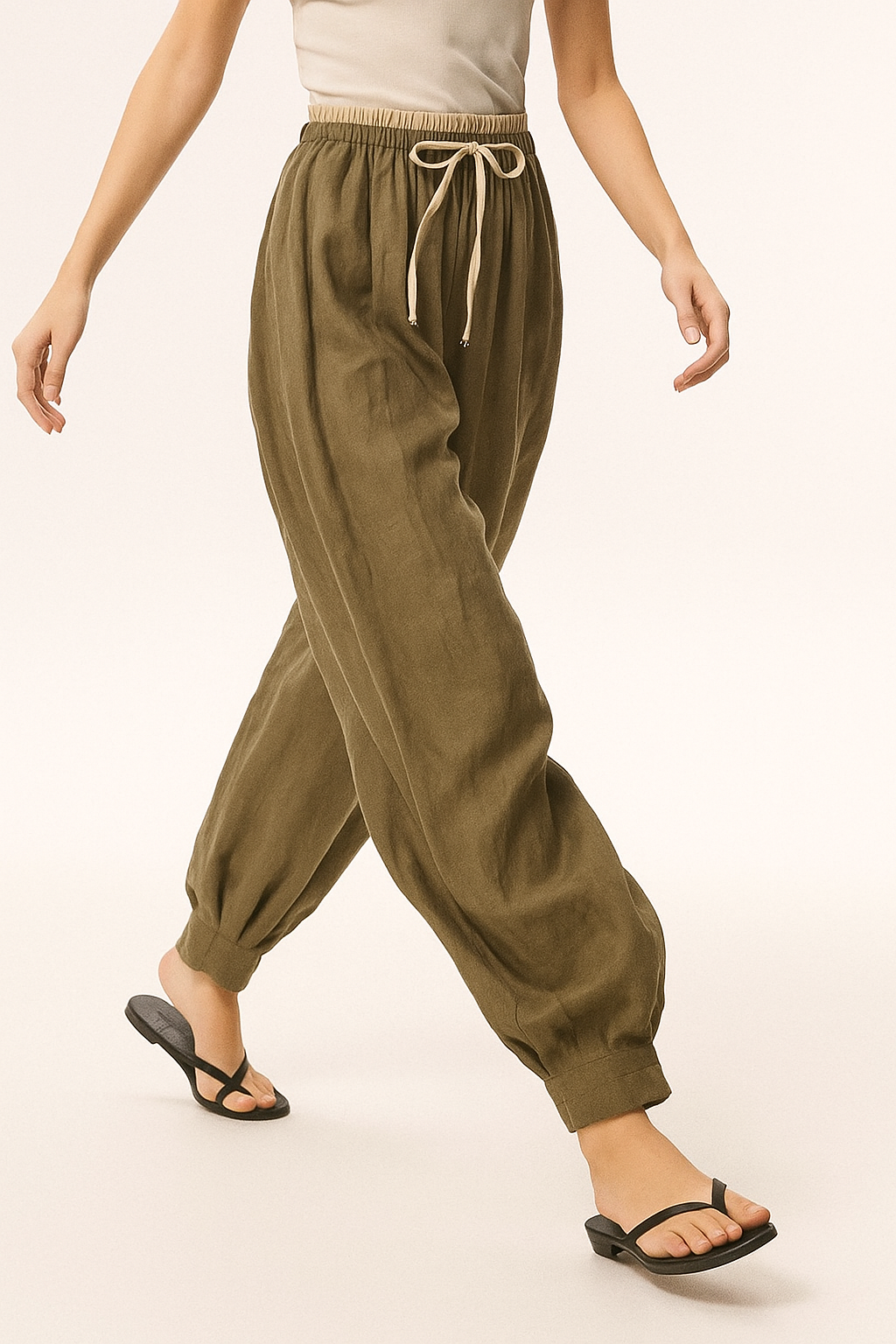 Damen Leinenhose mit weitem Bein und Kordelzug-Pants for Women-Alpenkind