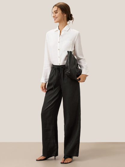 Damen Leinenhose mit weitem Bein und Kordelzug-Pants for Women-Alpenkind