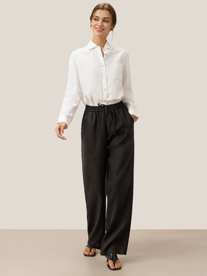 Damen Leinenhose mit weitem Bein und Kordelzug-Pants for Women-Alpenkind