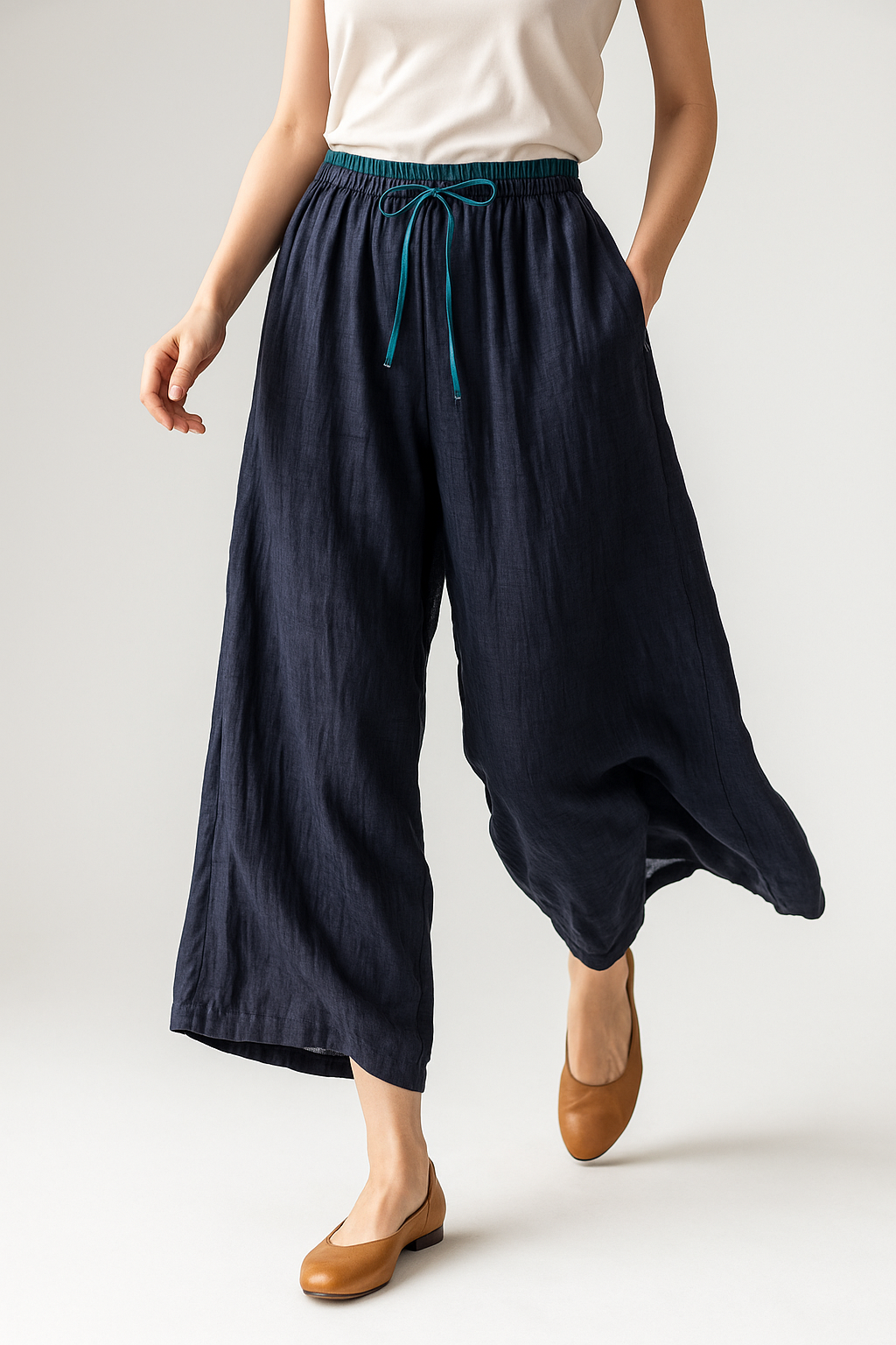 Damen Leinenhose mit weitem Bein und Kordelzug-Pants for Women-Alpenkind