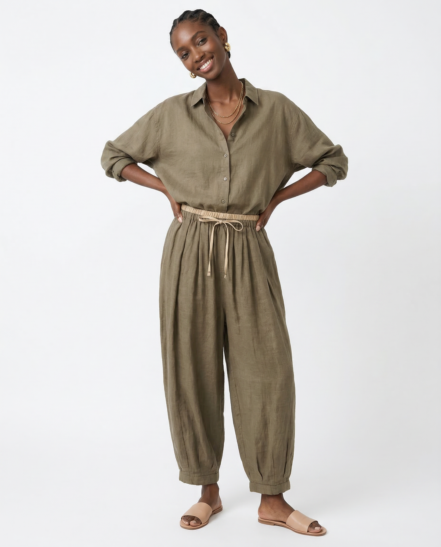 Damen Leinenhose mit weitem Bein und Kordelzug-Pants for Women-Alpenkind
