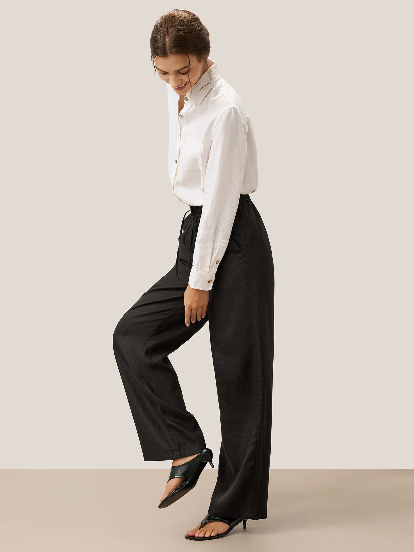Damen Leinenhose mit weitem Bein und Kordelzug-Pants for Women-Alpenkind
