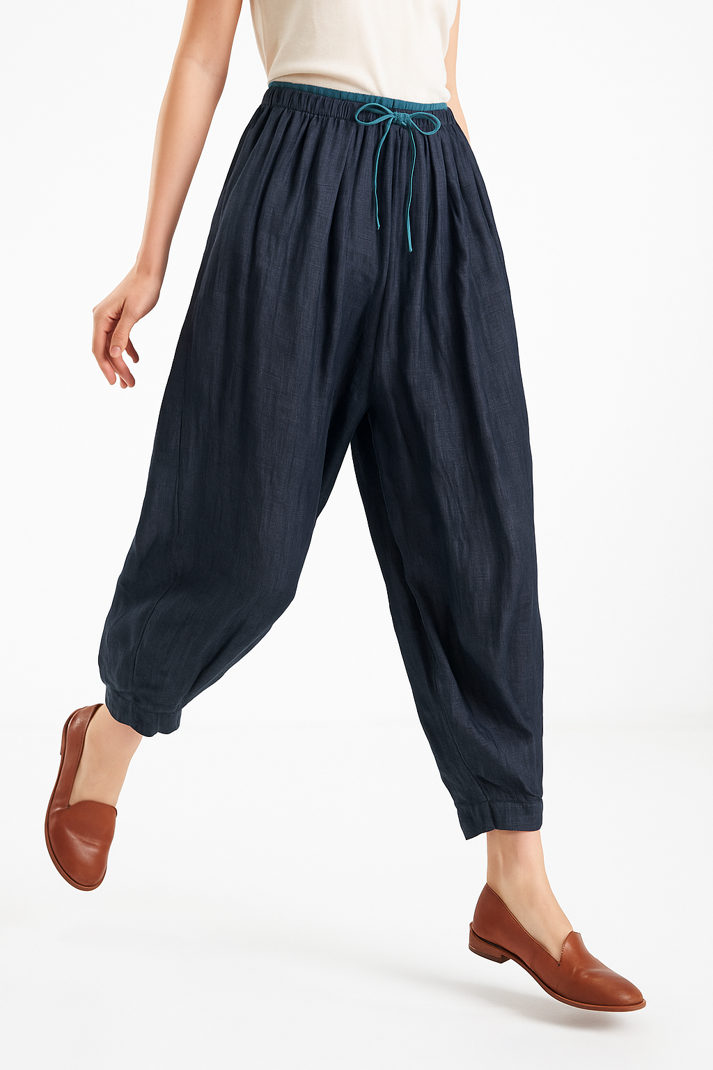 Damen Leinenhose mit weitem Bein und Kordelzug-Pants for Women-Alpenkind