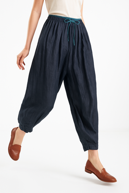 Damen Leinenhose mit weitem Bein und Kordelzug-Pants for Women-Alpenkind