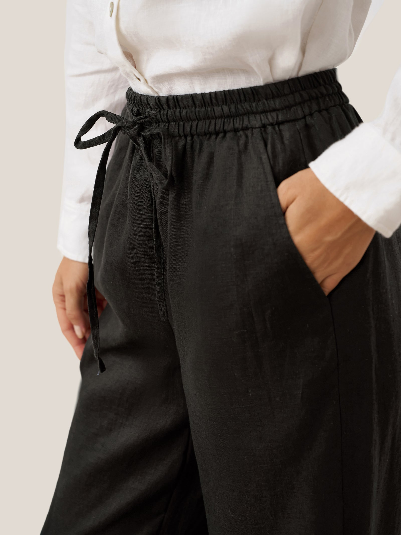 Damen Leinenhose mit weitem Bein und Kordelzug-Pants for Women-Alpenkind