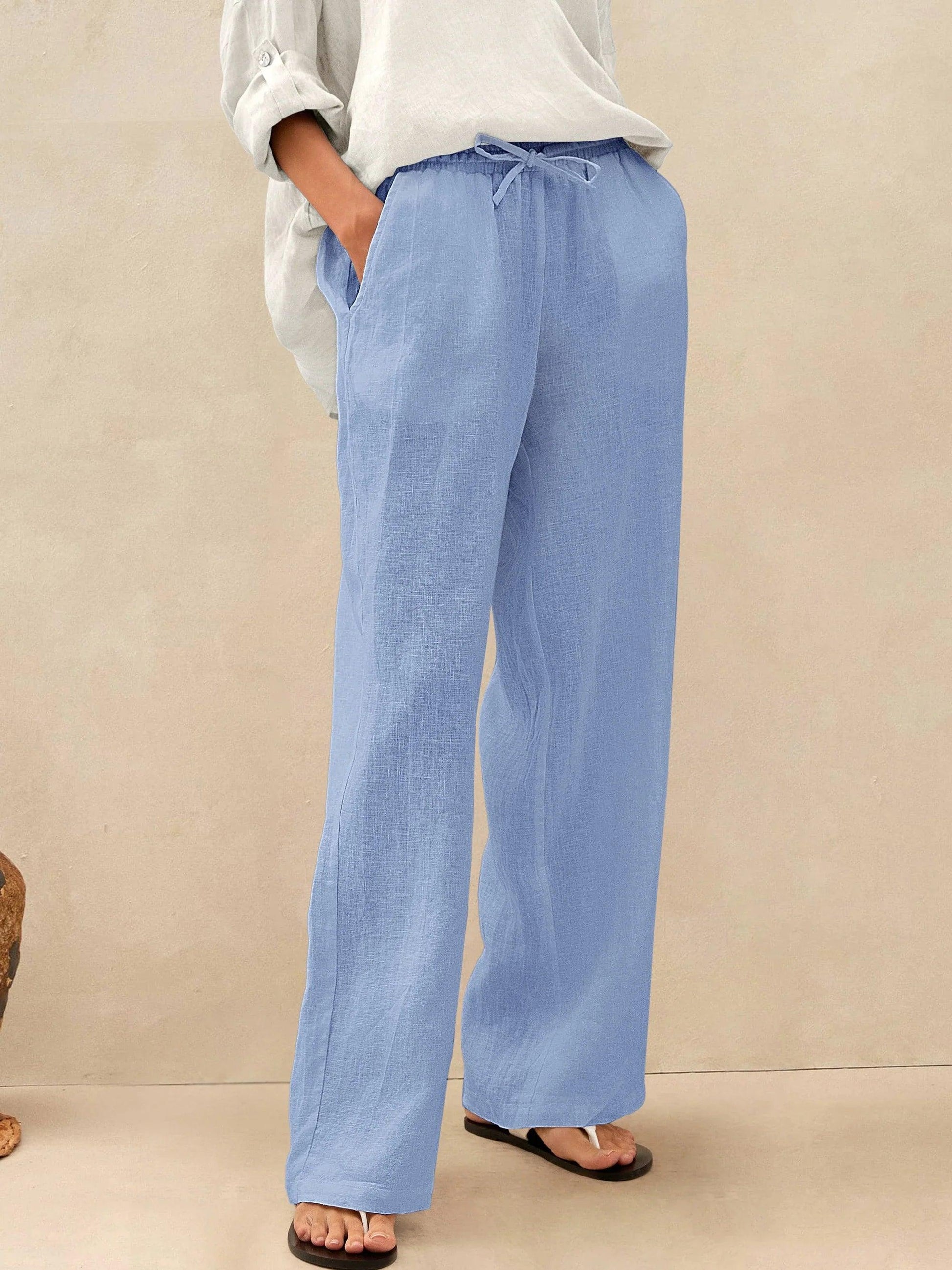 Damen Leinenhose mit weitem Bein und Kordelzug-Pants for Women-Alpenkind